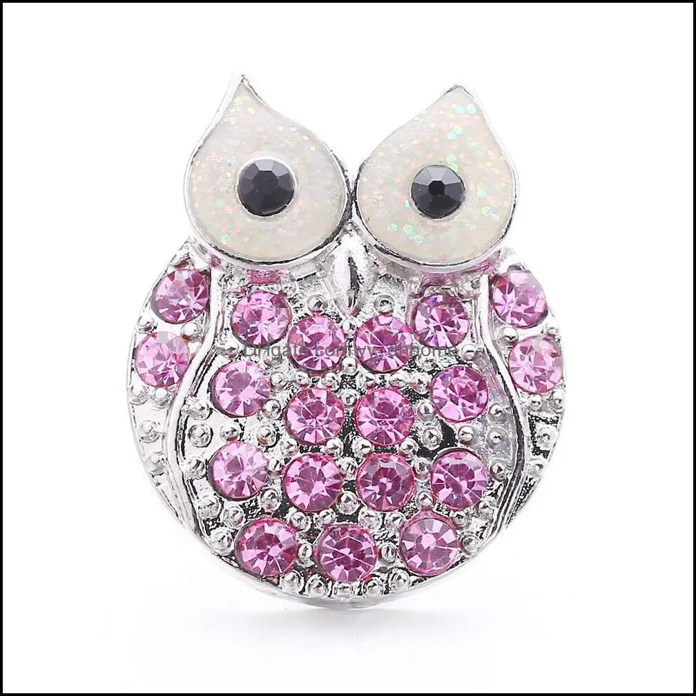 rhinestone owl snap button jewelry components 18mm metal bird snaps buttons fit bracelet bangle noosa b1215