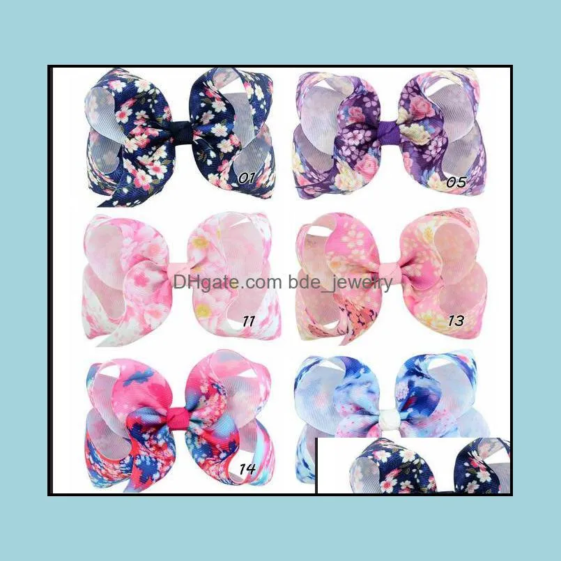 kids floral hairbow clips grosgrain ribbon hair bow with clip for school baby girl hairpchildren hair accessories