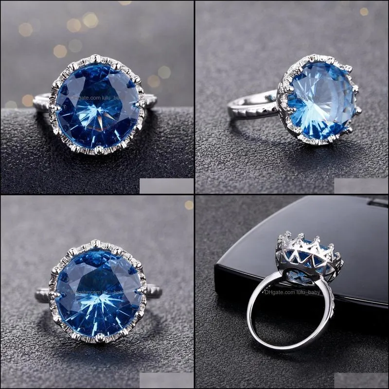 blue gem stone rings wedding women finger brand jewelry for women created blue crystal ring