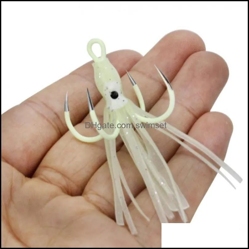 1pc 2.5g & 3g luminous squid silicone soft baits & lures four hook barbless fishing hooks fishhooks pesca tackle accessories ws-035