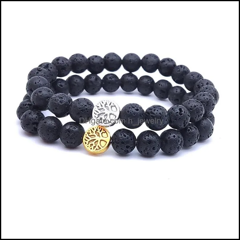 tree of life charms 8mm black lava stone beaded bracelet essential oil diffuser bracelets hand strings for women men