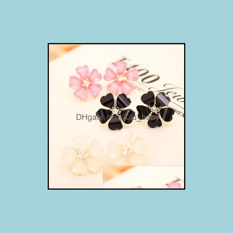 earrings for women clover flower crystal stud earrings for women jewelry white diameter channel stud earrings