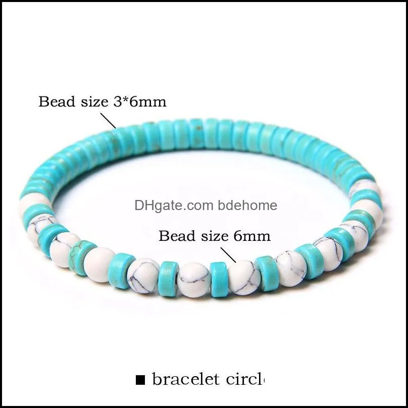 6mm blue white turquoises stone bracelet female beads charm yoga energy bracelets jewelry women men gifts