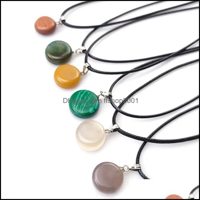 irregular round chakra pendant healing crystal stone quartz necklaces jewelry fashion women men energy pendants rope chain wholesale