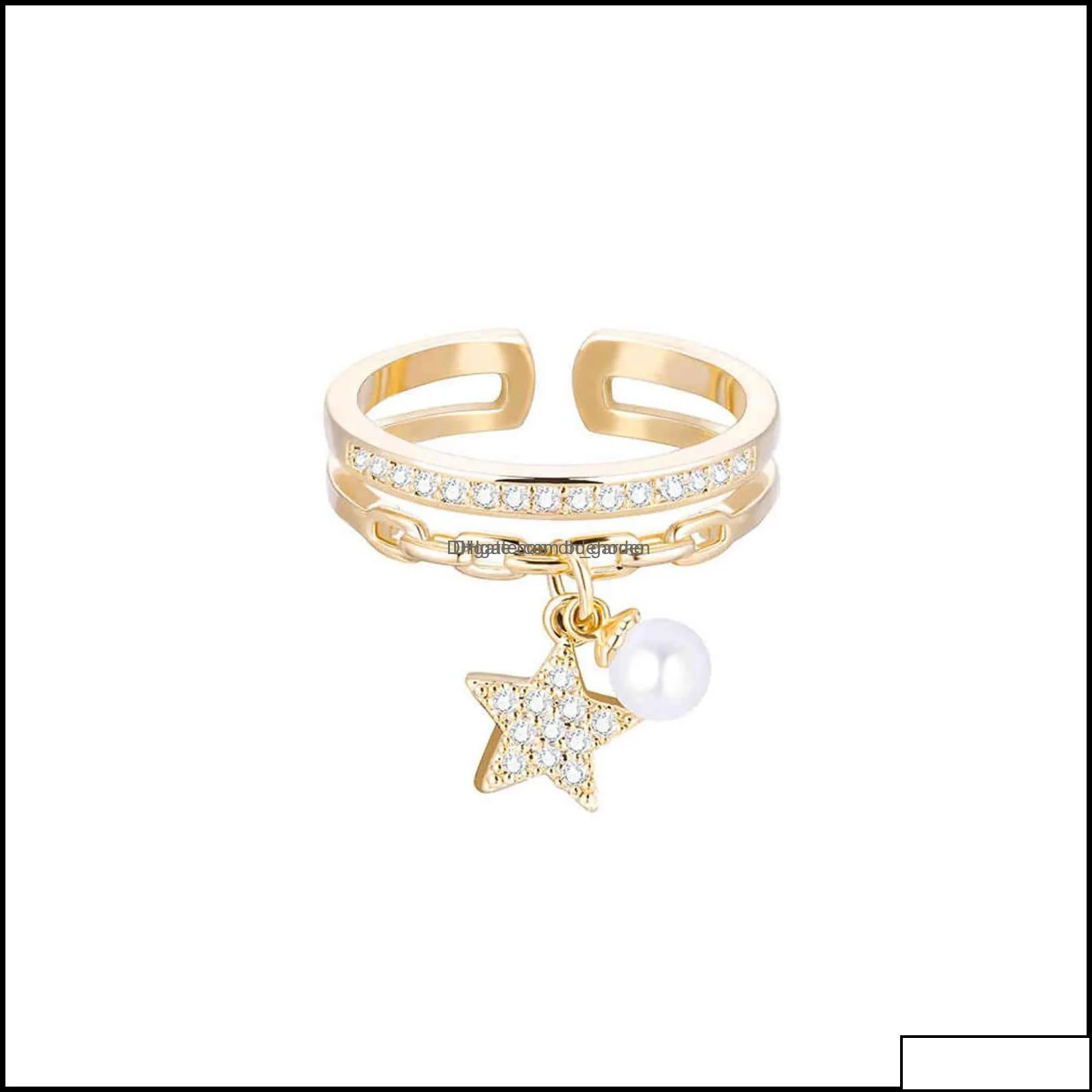 band rings jewelry gold sier color ring for women classic adjustable size plus imitation pearl cz star pendant elegant aessories 2021 drop