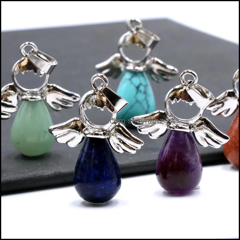 natural crystal stone rose quartz angel pendant necklace gem amethyst pink dongling jade pendants for women