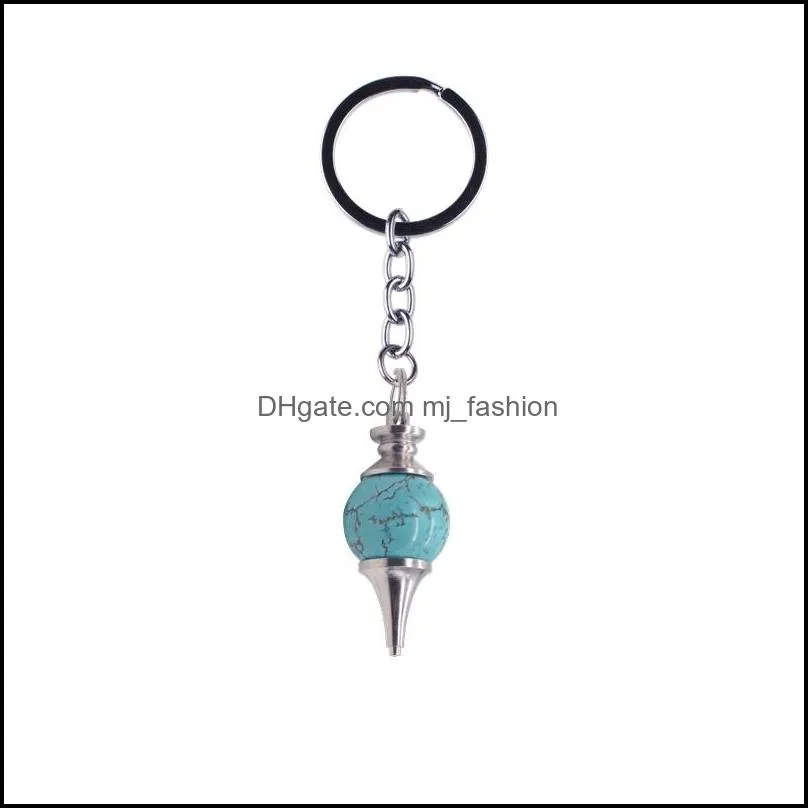 2017 natural stone crystal ball pendulum key chain accessories keychain turquoise lapis lazuli for women spring bag charm