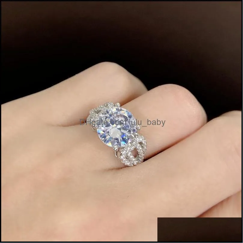 big round crystal stone rings for women wedding bridal silver ring luxury engagement party anniversary best gift large ring