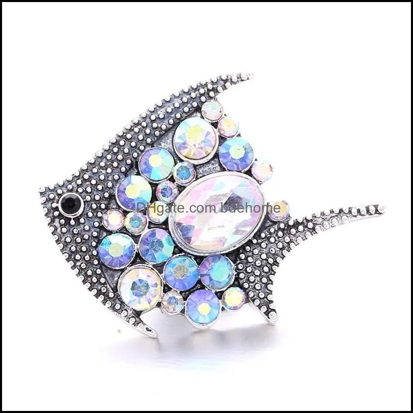 colorful fish rhinestone fastener 18mm snap button clasp silver color metal charms for snaps jewelry findings suppliers