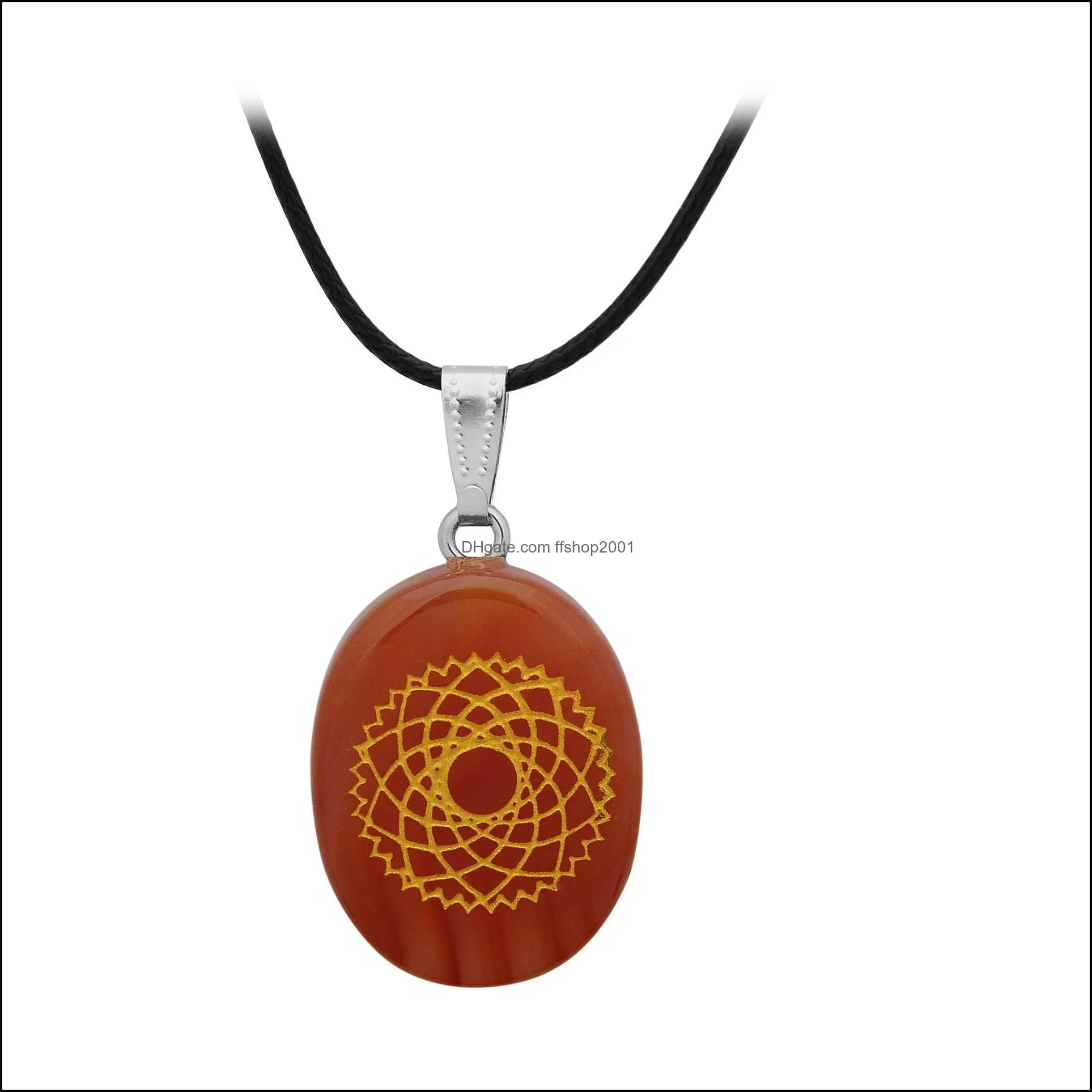 fashion yoga symbol natural stone chakra pendant rose quartz reiki healing crystal chakras necklace for women jewelry