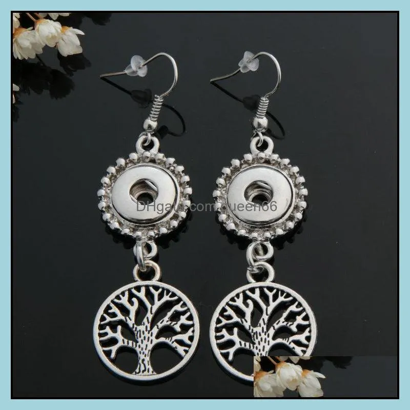 tree of life metal 12mm snap button charms earrings jewelry for women girl