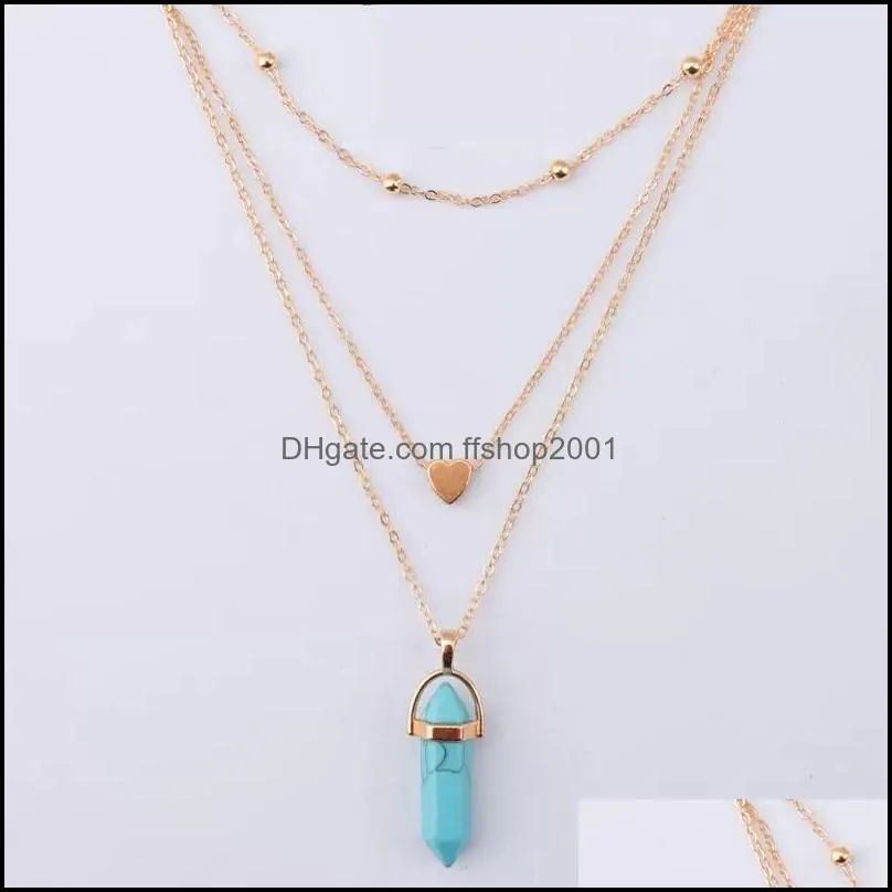 fashion opal stone hexagonal column rose quartz necklaces for women natural crystal pendant necklace bohemian statement jewelry gift