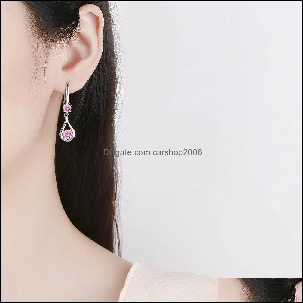 s925 stamp silver plated crystal waterdrop charms pink blue white zircon earrings tassel hook type women`s fashion jewelry earrings wedding party