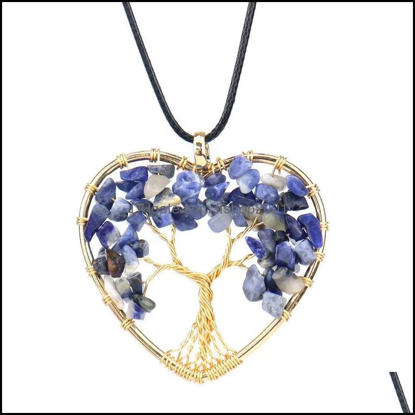 gold natural stone pendants heart shape reiki heal tree of life crystal necklace wire wrap stones rose quartz necklace pendulum chakra