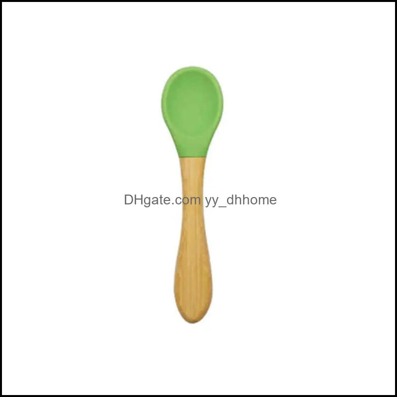 wooden handle baby bamboo fork silicone wood spoon toddlers infant feeding accessories organic bpa free food gradevtmtl1542