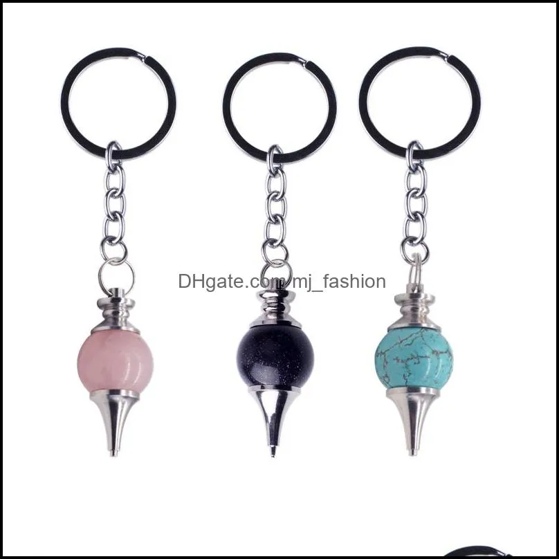 2017 natural stone crystal ball pendulum key chain accessories keychain turquoise lapis lazuli for women spring bag charm