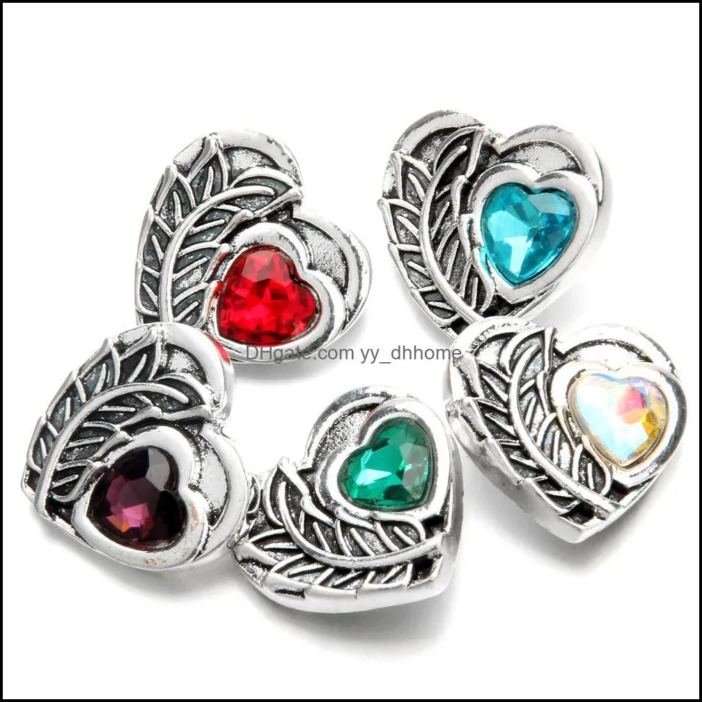 vintage heart snap button jewelry components colorful rhinestone 18mm metal snaps buttons fit bracelet bangle noosa h29