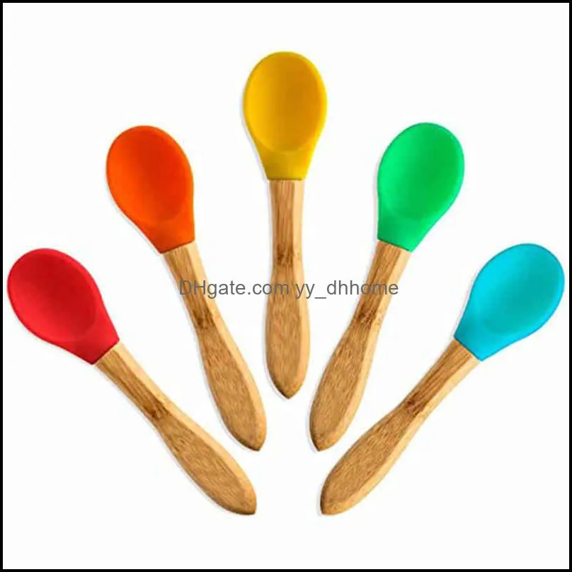 wooden handle baby bamboo fork silicone wood spoon toddlers infant feeding accessories organic bpa free food gradevtmtl1542