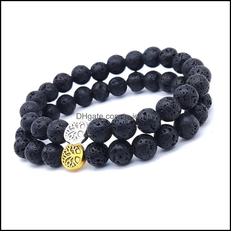 tree of life charms 8mm black lava stone beaded bracelet essential oil diffuser bracelets hand strings for women men