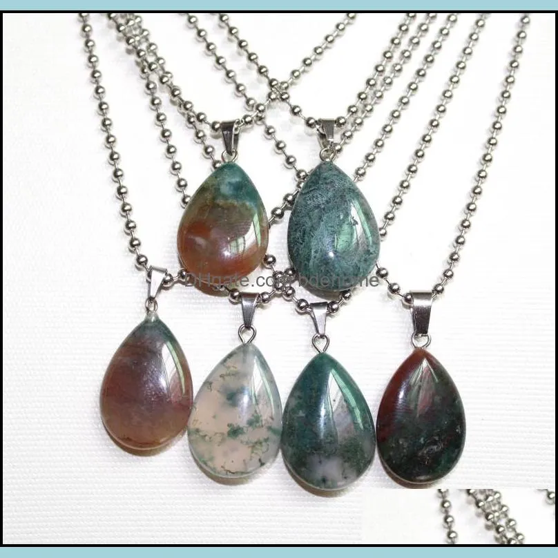 stainless chain water drop stone pendant quartz crystal agates turquoises malachite stone jewelry making necklace accessories