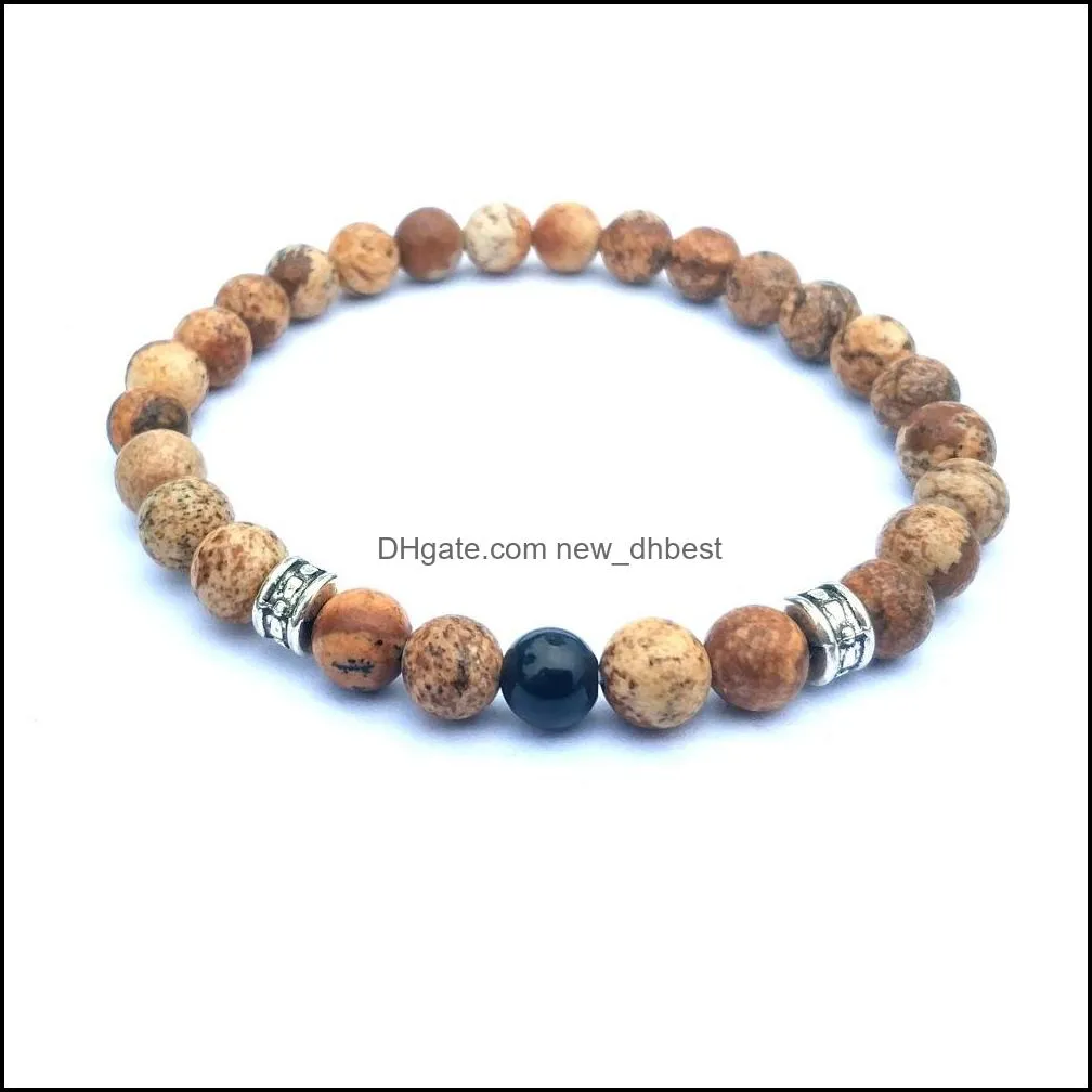 10pc/set free shipping gemstone beads bracelet 6mm picture jasper bracelet for men women handmade jewelry