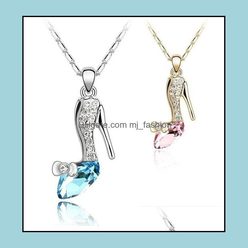 necklaces pendants fashion jewelry crystal heeled shoes silver gold plated long charms chains necklaces