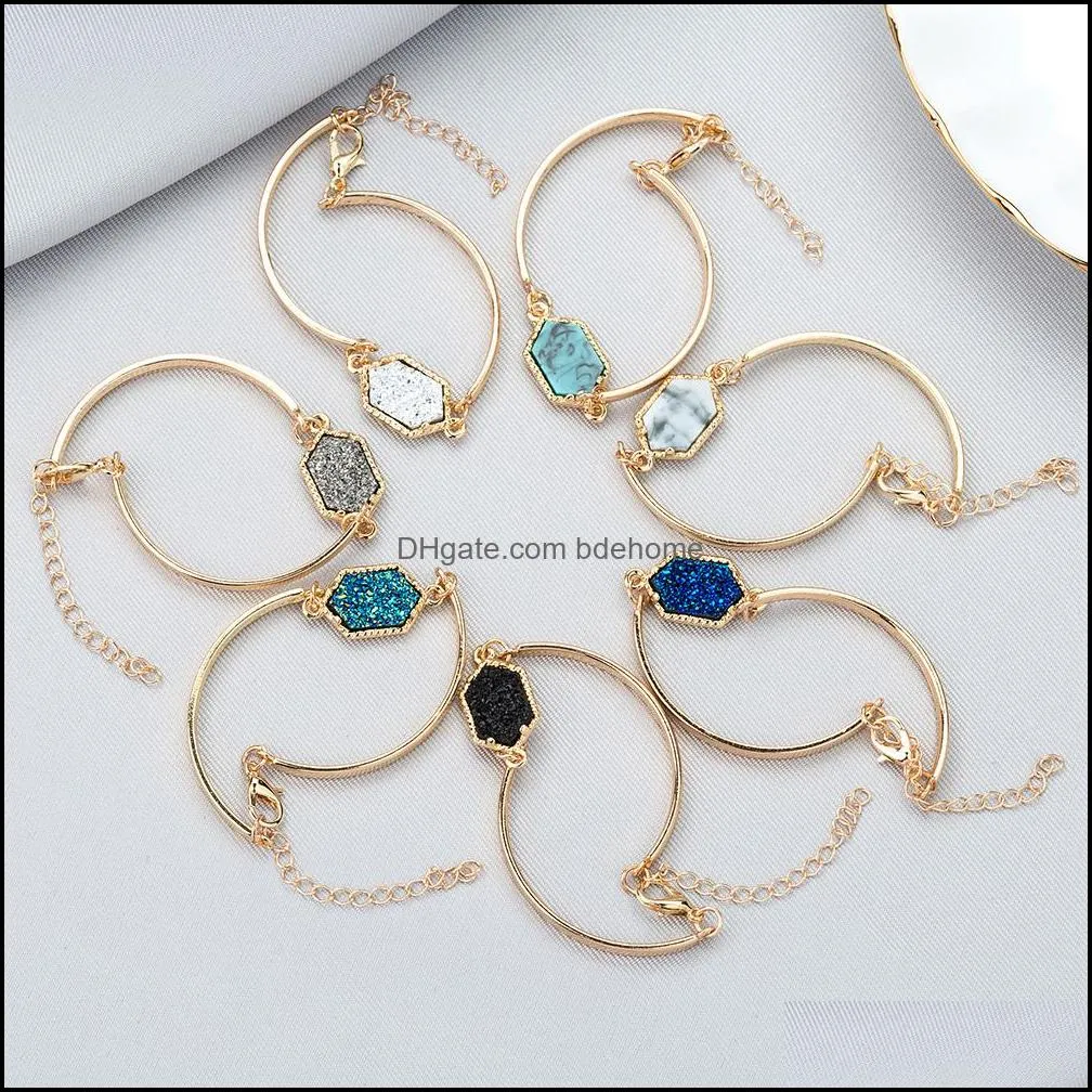 fashion drusy druzy bracelet silver gold plated hexagon resin lava stone bracelets for women lady jewelry