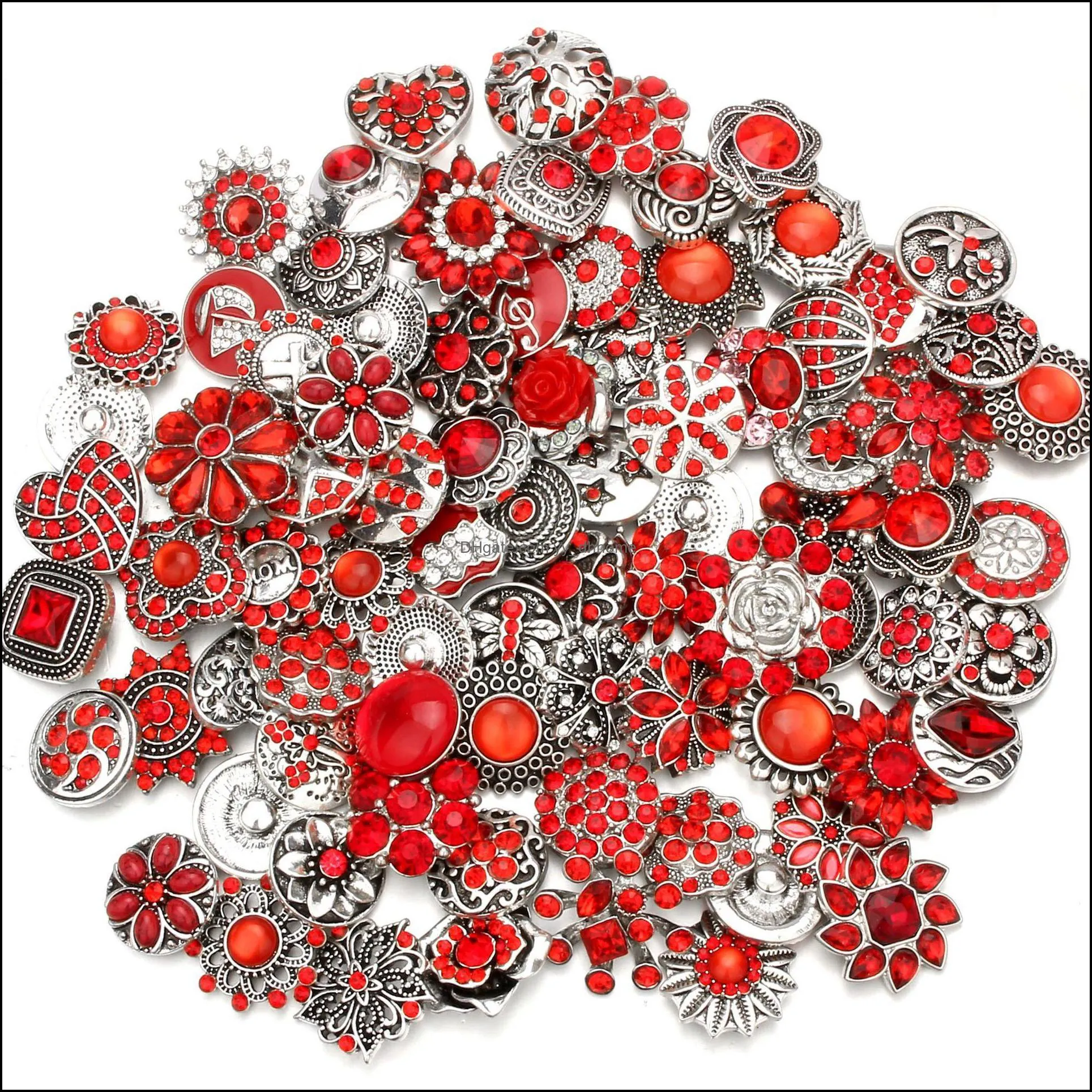 wholesale 18mm snap button jewelry components mixed color rhinestone flower metal snaps buttons fit diy bracelet necklace noosa b100