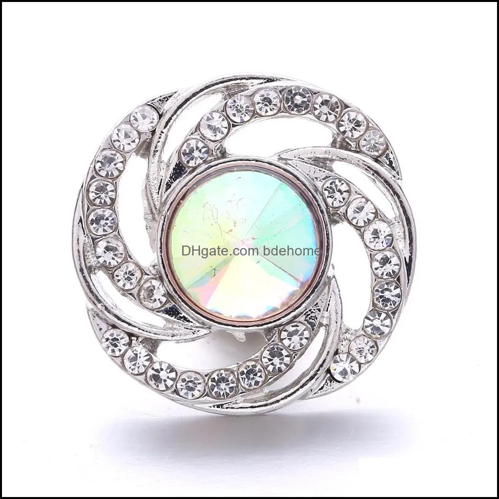 wholesale hollow round rhinestone ginger snap button clasp jewelry findings women men zircon charms 18mm metal snaps buttons factory