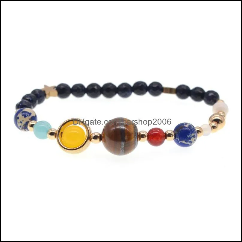 universe galaxy the eight planets in the solar system guardian star natural stone beads bracelet bangle for women & men gift