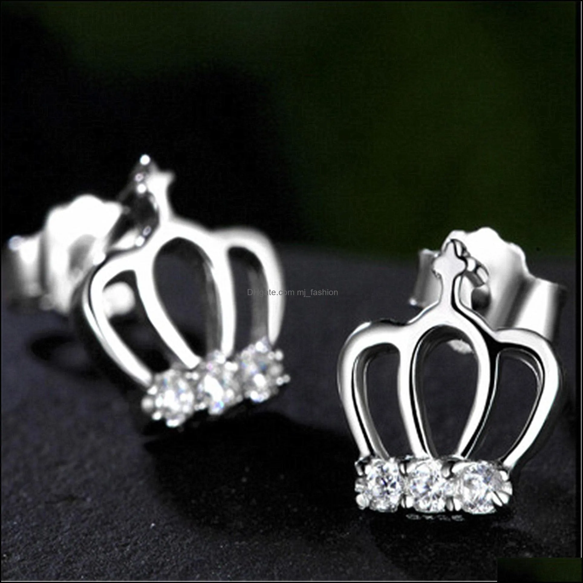 925 sterling silver crown earrings for women fashion sterling silver tiny ear pin fine jewelry