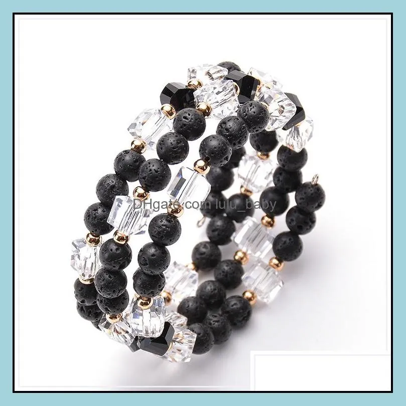 perfect gift for the person you love natural square crystal winding bracelet fashion lava stone bracelet for women and men
