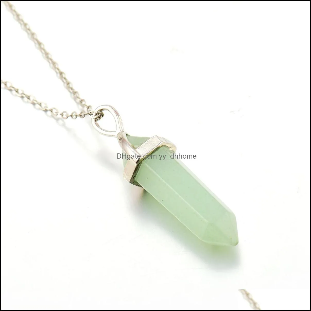 natural stone bullet shape pendant necklaces chains hexagonal prism chakra reiki crystal jewelry for women men