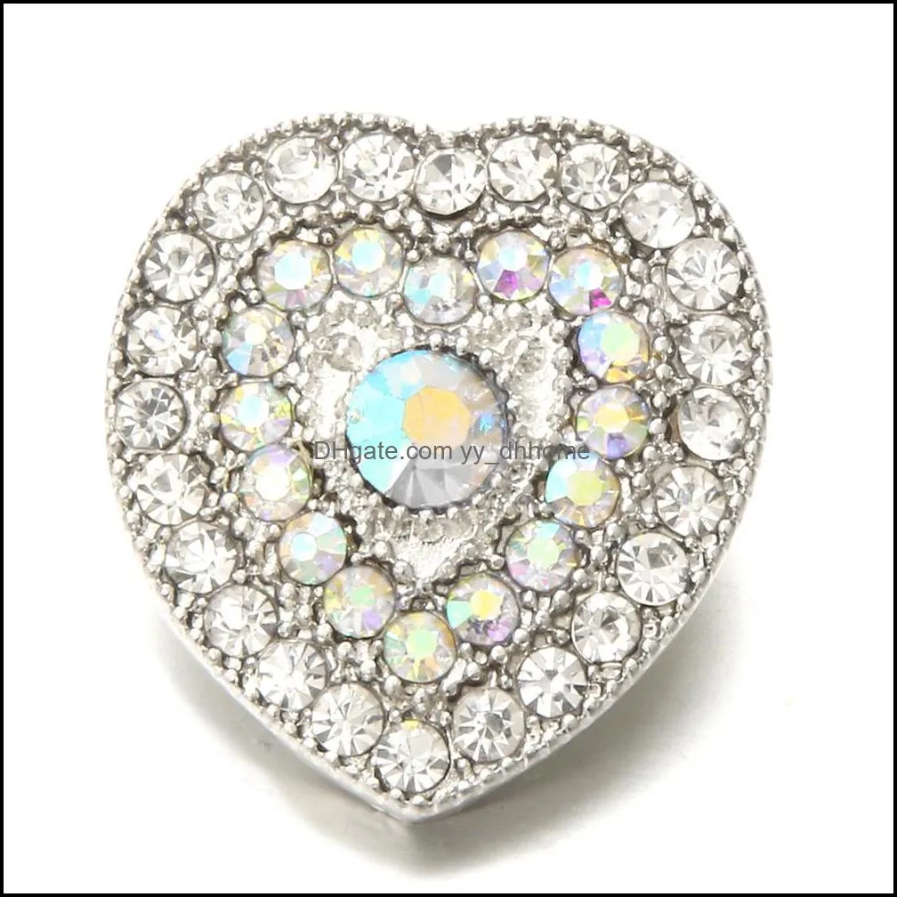 snap button jewelry components colorful rhinestone heart 18mm metal snaps buttons fit bracelet bangle noosa n06