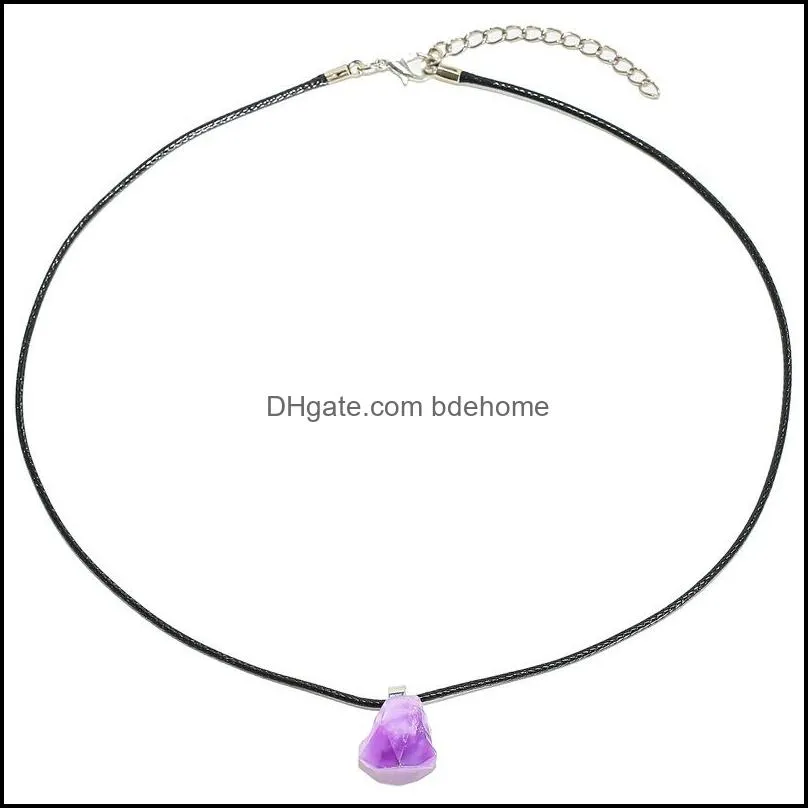 geometric irregular rough amethyst natural stone crystal pendant simple versatile necklace for women