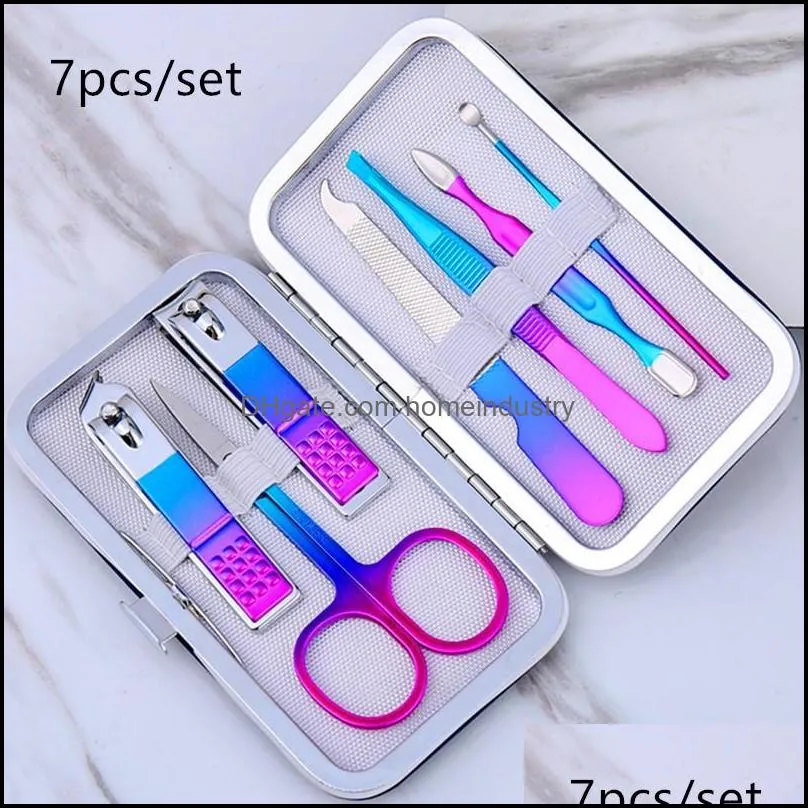 colorful nail care tools manicure sets 7 10 12 15pcs/set nail clippers nail scissors tweezer manicure pedicure set travel grooming kit