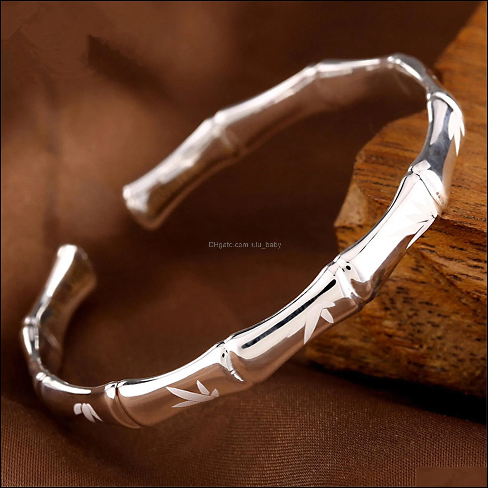 silver bamboo bracelet bangle glossy simple bamboo bracelets bangles exquisite party birthday gift cuff bangle