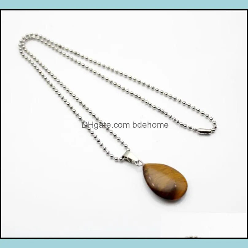 stainless chain water drop stone pendant quartz crystal agates turquoises malachite stone jewelry making necklace accessories