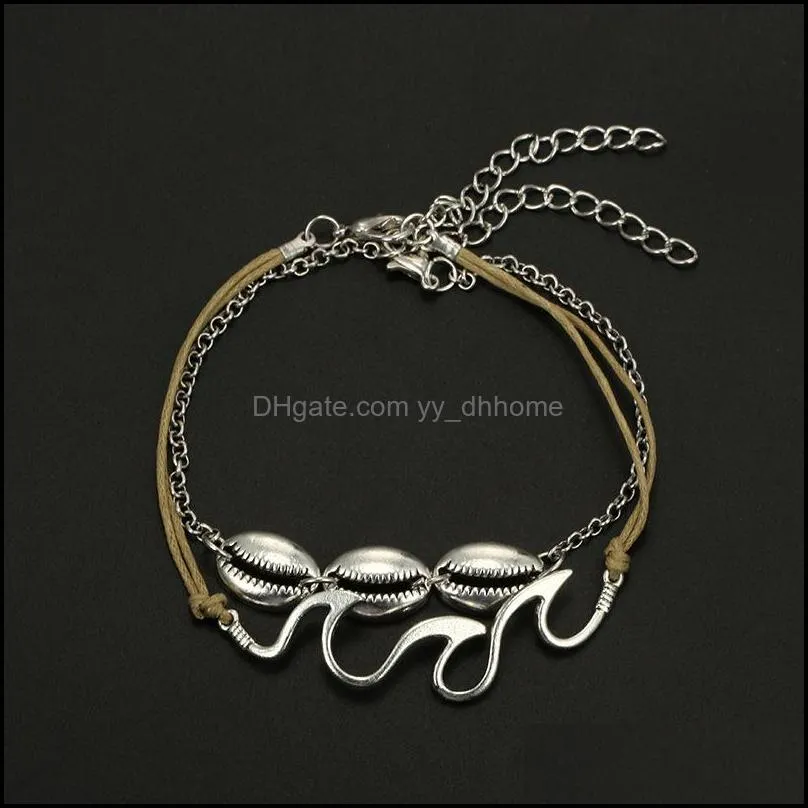 2 retro fashion beach wave spray alloy shell anklet foot accessories ladies and women beach gifts
