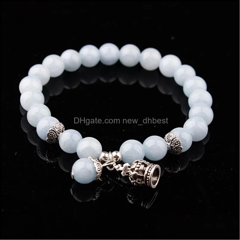 luxury crown blasting crystal bracelet 8mm men and women elastic charm jewelry women`s men`s gift 12psc