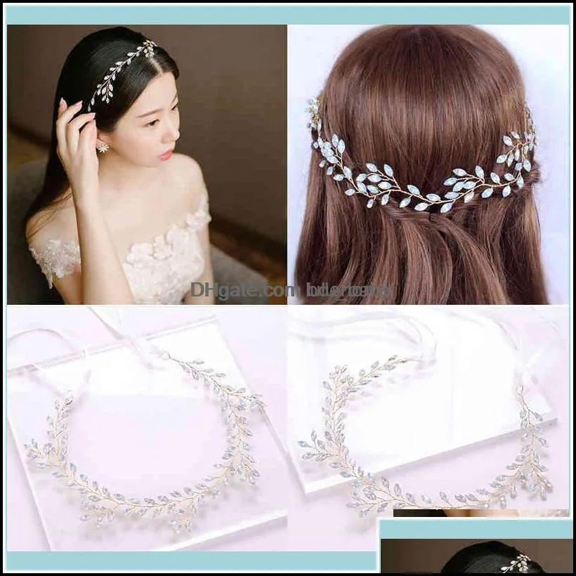 headbands jewelry wedding crystal pearl headband tiara flower headpiece vine women jewelry bridal hair aessories drop delivery 2021