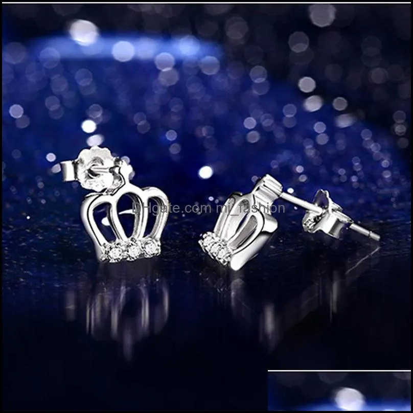 925 sterling silver crown earrings for women fashion sterling silver tiny ear pin fine jewelry