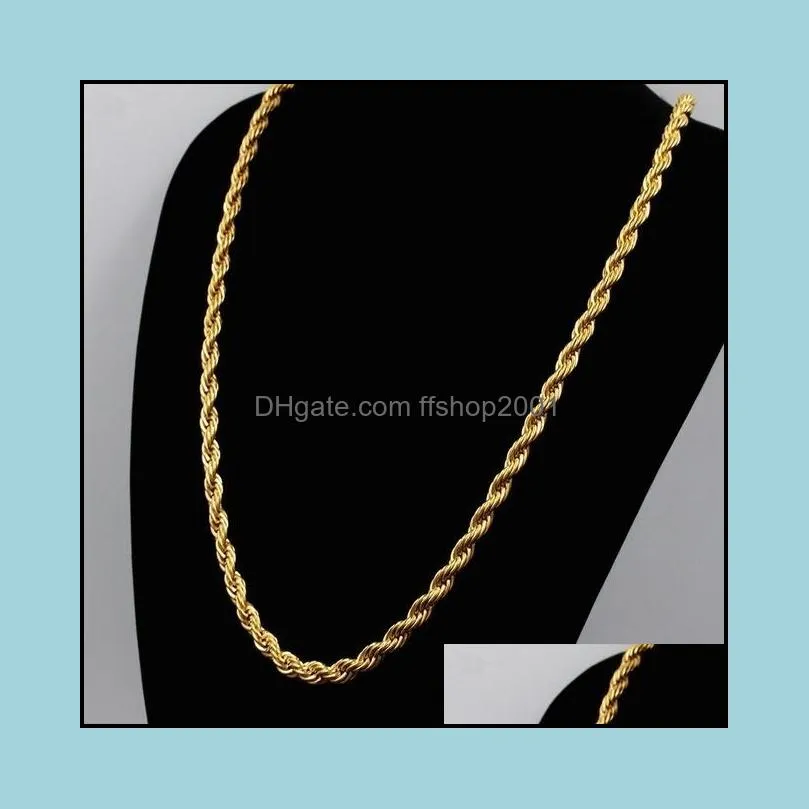 hip hop 18k gold plated stainless steel 3mm twisted chain women`s choker necklace for men hiphop jewelry gift