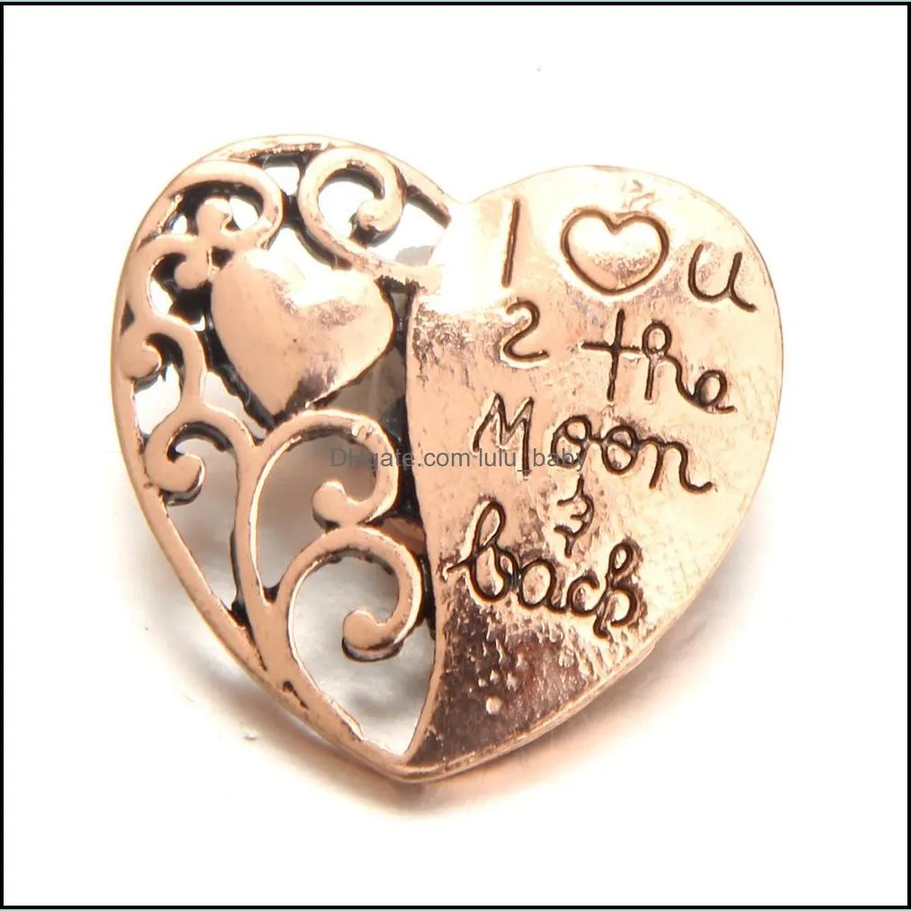 vintage alloy heart snap button jewelry components 18mm metal snaps buttons fit bracelet bangle noosa h21