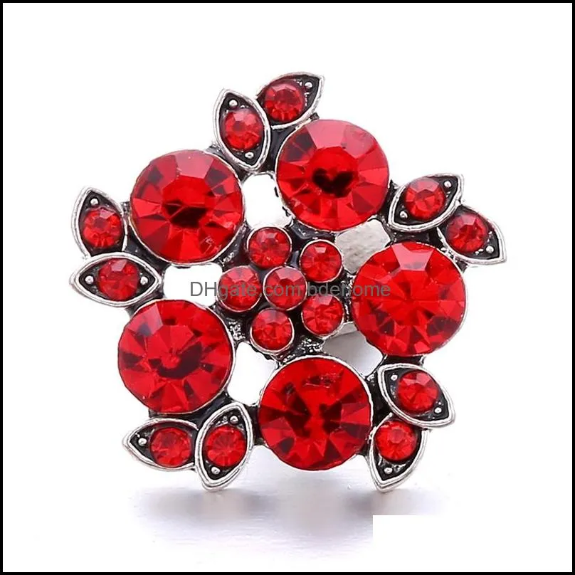 wholesale trendy crystal rhinestone flower snap buttons clasp 18mm metal decorative zircon button charms for diy snaps jewelry findings factory