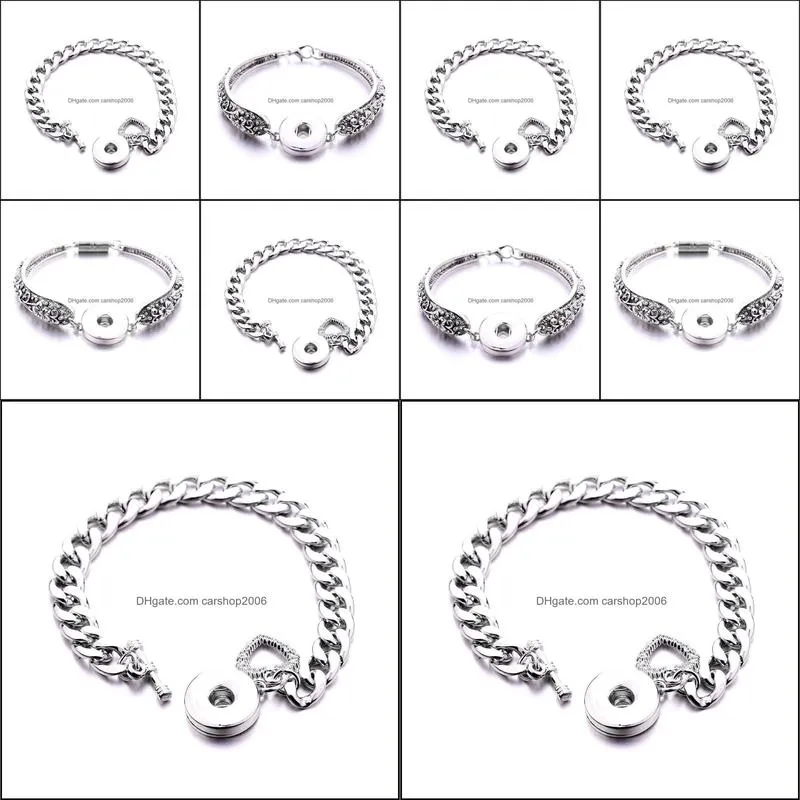 snap button bracelet jewelry vintage silver color heart hook bangle fit 18mm snaps buttons diy for women men noosa s100