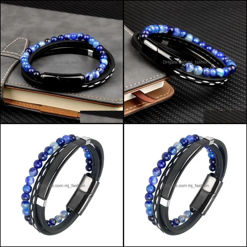 bead bracelets for men fashion hollow leather bracelet & bangles multilayer wide wrap jewelry