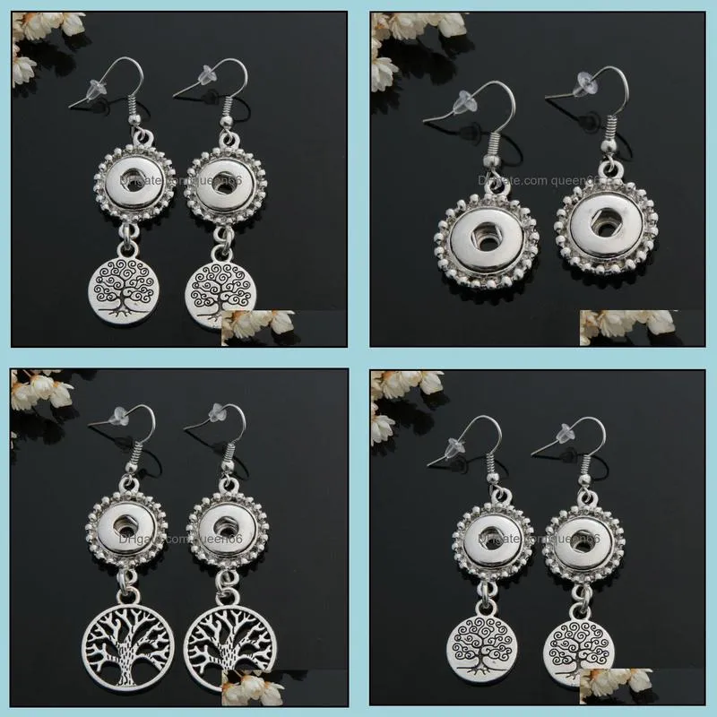 tree of life metal 12mm snap button charms earrings jewelry for women girl