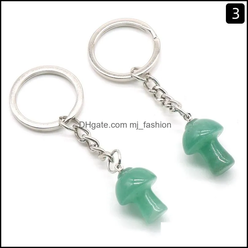 mix natural stone key chain ring mushroom pendant keychains cute mini statue charms keychain pendant lovely keyring for car bag