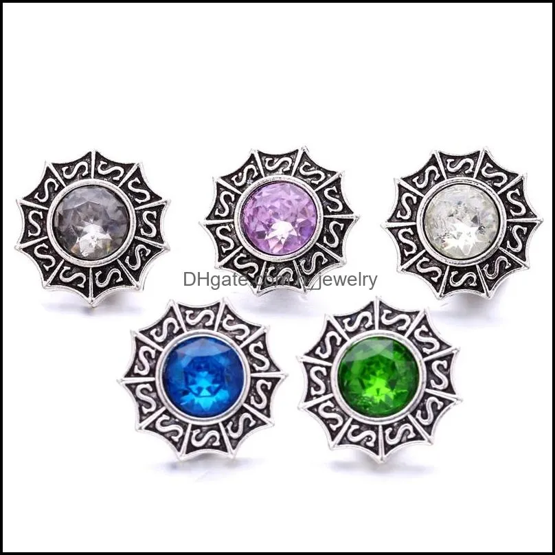 vintage silver color snap button charms women jewelry findings rhinestone 18mm metal snaps buttons diy bracelet jewellery wholesale